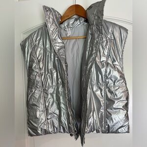 Daily Practice by Anthropologie Metallic-Silver Puffer Vest